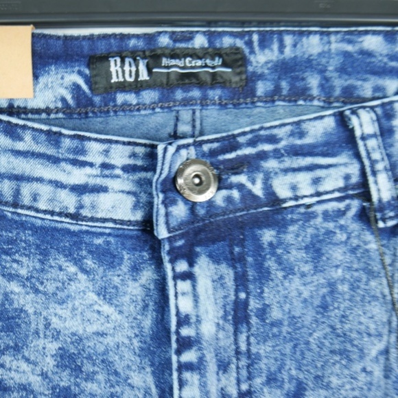 Rok Mens Sz 34 Acid Wash Moto Biker Jean Shorts - Picture 7 of 8